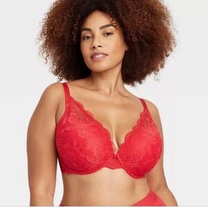 Auden New Women's Lace Plunge Push-Up Bra - Red size 48DD